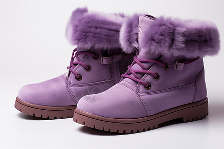 一双紫色绒毛靴子图片