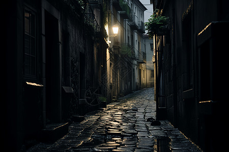 昏暗的鹅卵石小巷高清图片
