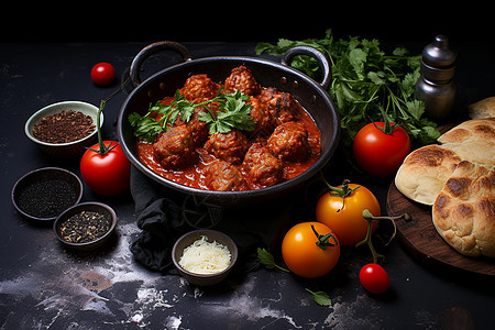 煮熟的番茄肉丸美食图片