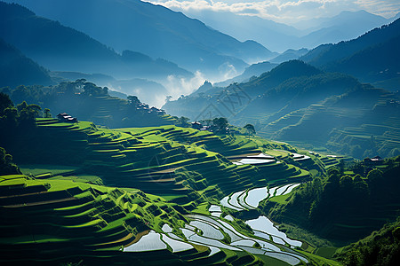 山谷里的梯田背景