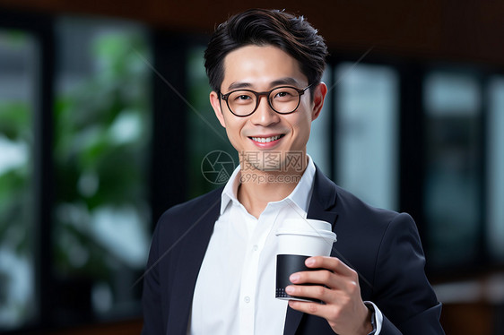 手持咖啡杯的商务男性图片
