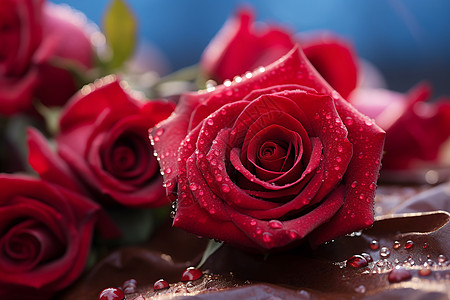 水滴中的红玫瑰背景图片