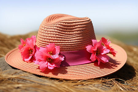 帽子和鲜花插上鲜花的帽子背景