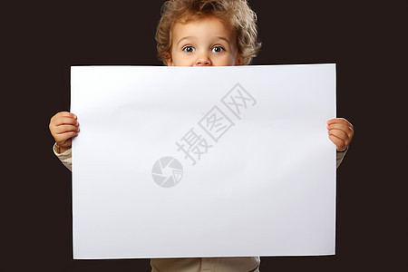 小男孩举着白纸图片