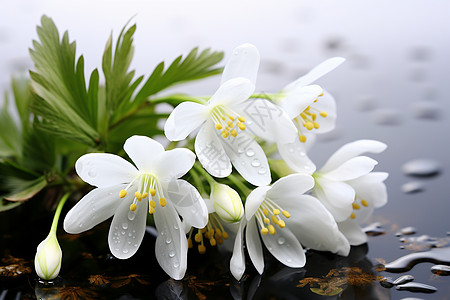 白花上的水珠图片