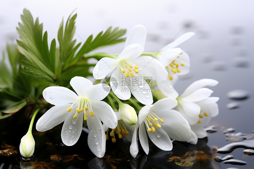白花上的水珠图片