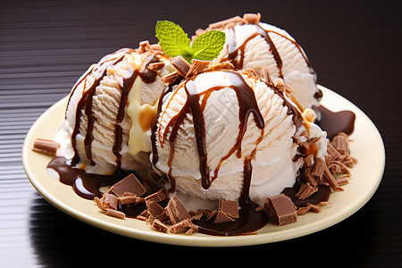 餐盘中的巧克力香草冰淇淋图片