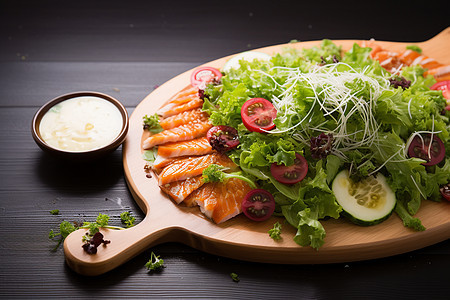 清新的鲑鱼蔬菜沙拉图片