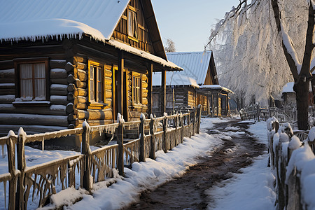 冰雪覆盖的农舍图片