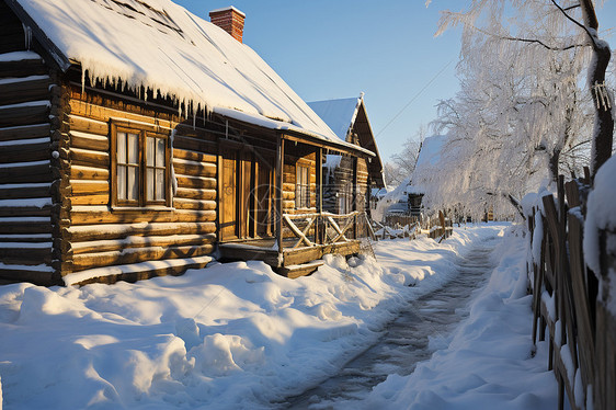 冬日的木屋图片