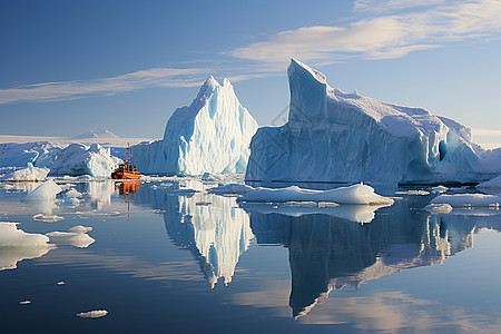 冰川大海冰山下的小船背景
