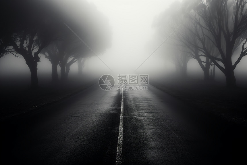 山路上的雾霭图片