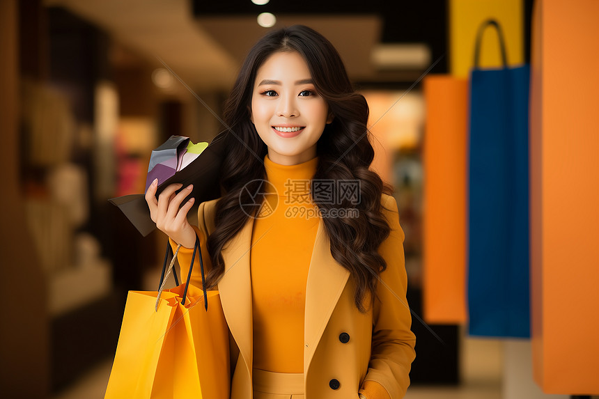 快乐购物的亚洲美女图片