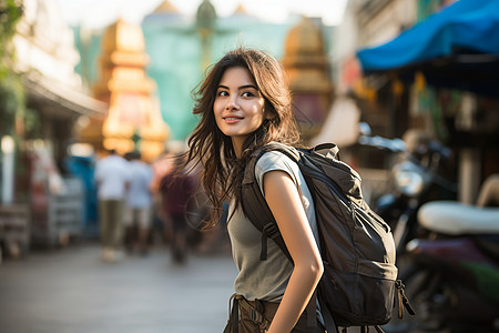 女孩旅游泰国曼谷街头旅行的亚洲女子背景