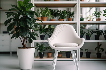 办公室绿植房间里的椅子和盆栽背景