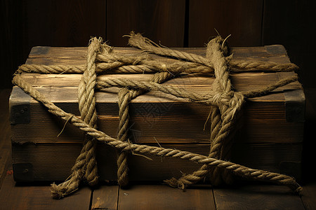 缠绕的绳子固定在木盒子图片