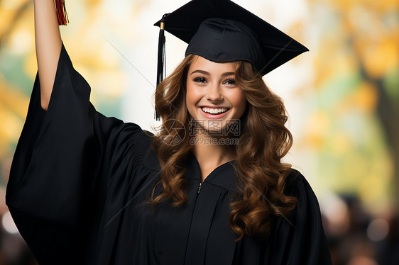一个年轻女士高举毕业证书图片