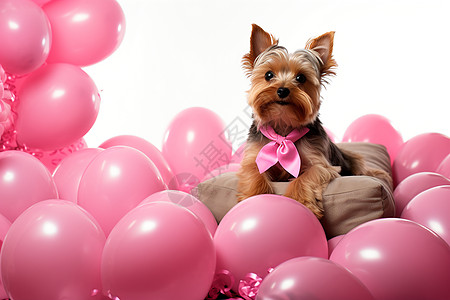 粉色气球中的小狗图片
