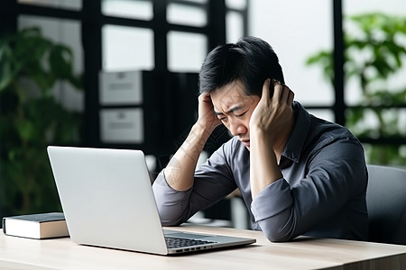 遇到难题愁苦的亚洲男子图片