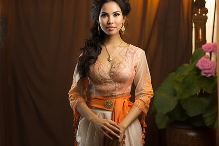 古香古色传统服饰的泰国女子图片