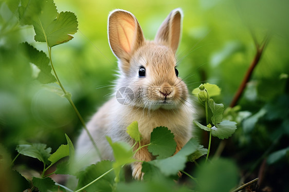 站在绿叶上的野兔图片
