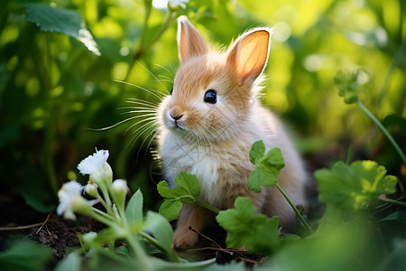 花朵后的兔子图片