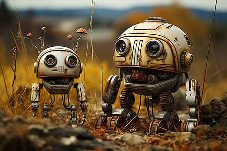 草地上的机器人背景图片