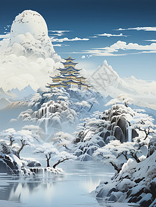 神奇的雪山湖景图片