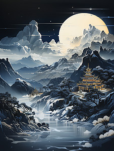 月光下的山川背景图片