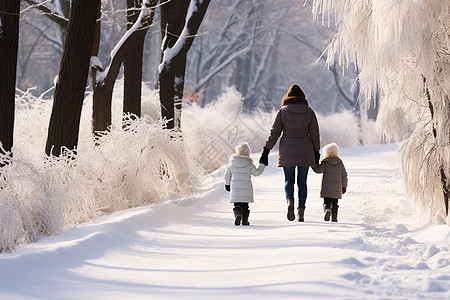 一家人的冬日漫步图片素材