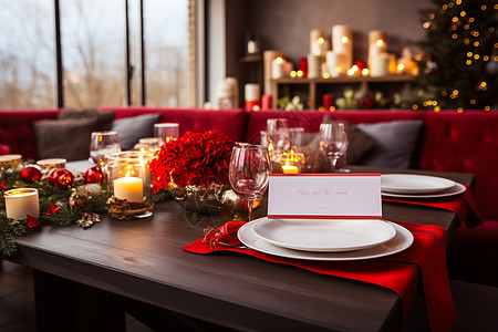 圣诞装饰的餐桌背景图片
