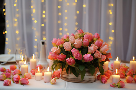 餐桌上的蜡烛和鲜花'.图片