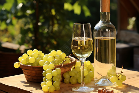 桌上的葡萄和葡萄酒图片
