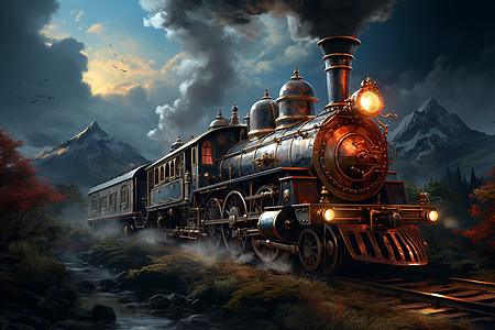 山脉里的火车图片
