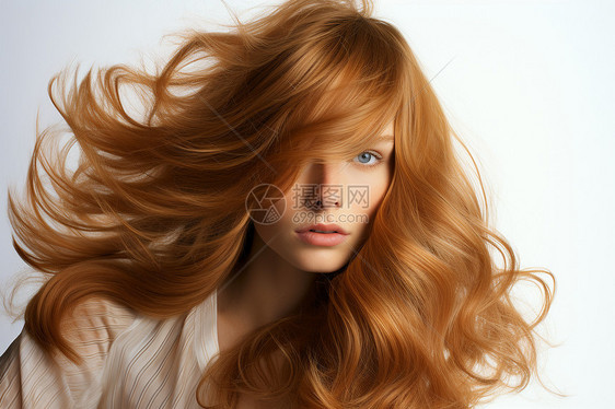 女子的红发随风飘扬图片