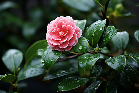 雨中的山茶花背景图片