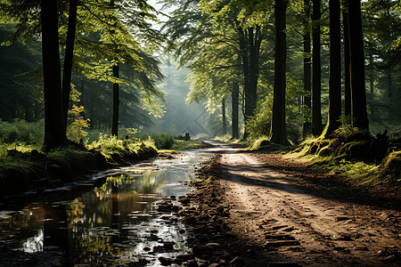森林景色阳光透过树木图片