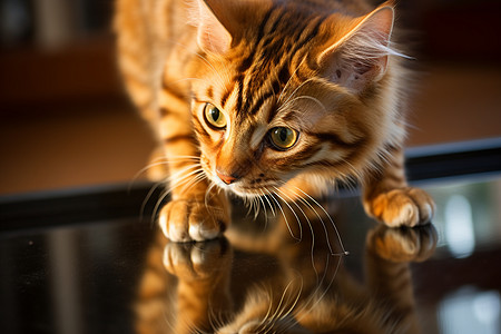 猫咪与镜面的互动图片
