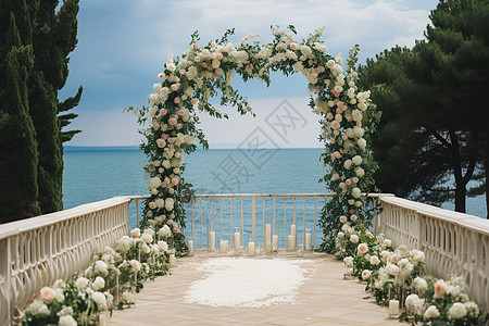 阳光下的婚礼拱门高清图片