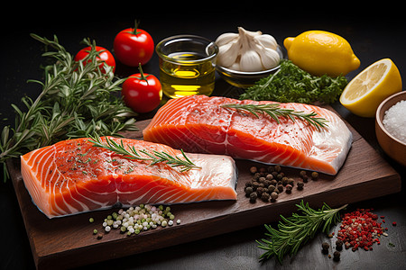切菜板上新鲜的鱼肉背景图片