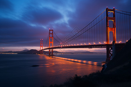 夜晚的大桥旧金山湾区高清图片