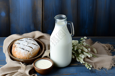 牛奶和面包背景图片