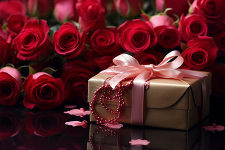 浪漫的礼盒和红玫瑰背景图片