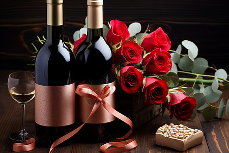 玫瑰花和红酒背景图片