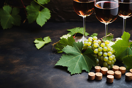 桌子上的葡萄酒和葡萄图片