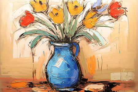 蓝色花瓶里的鲜花背景图片