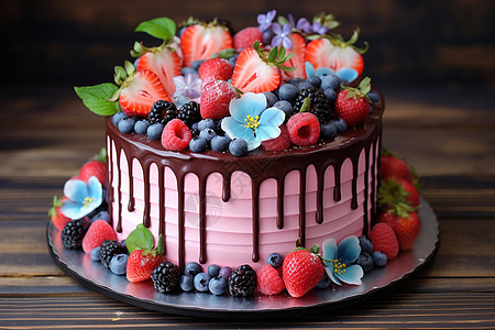 蓝莓的水果蛋糕图片