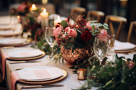 精美布置的婚礼餐桌图片