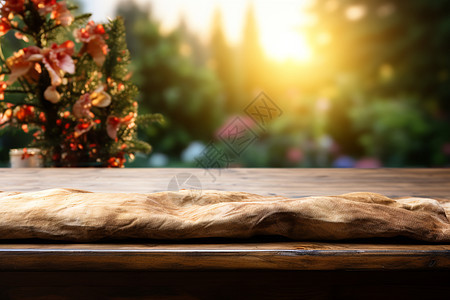 日出花园中的木桌背景图片