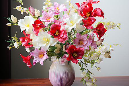 桌上花瓶里的花朵图片